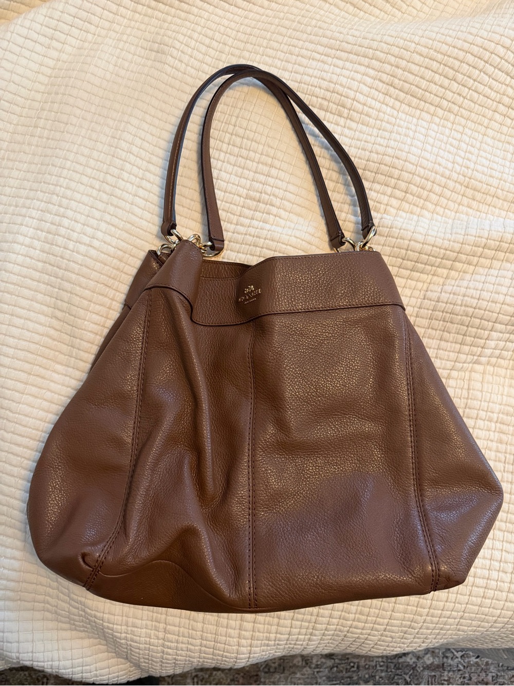 Coach Pebbled Leather Brown Tote with Dual Straps